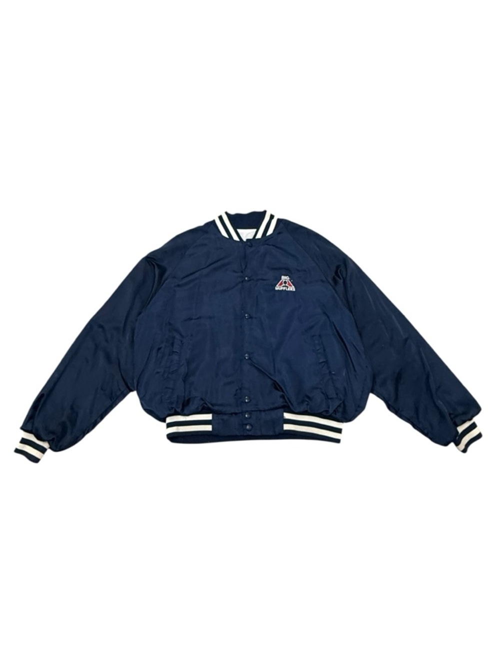 Vintage 1990s Big Mufflers MBA Nylon Jacket Made in USA Navy Snap Front